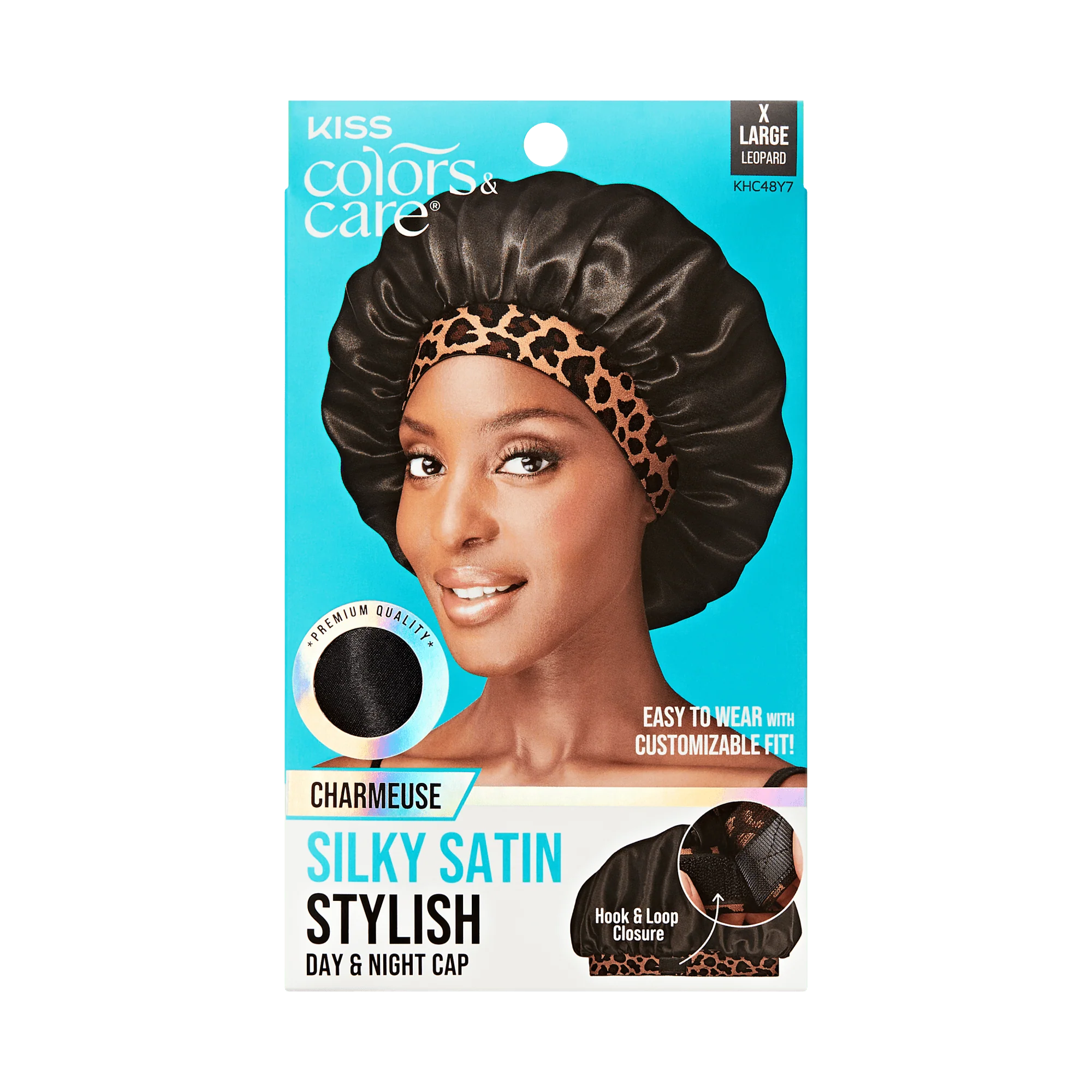 KISS Colors & Care Silky Charmeuse Satin Stylish Day & Night Cap - Black & Leopard